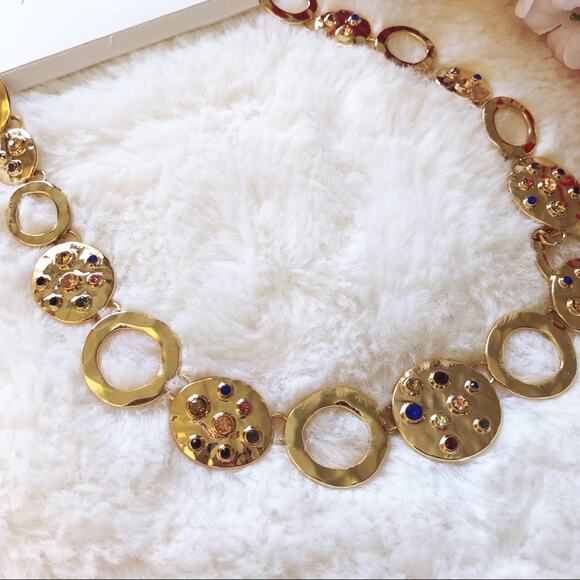 Ann Taylor Gold Stone Disc Statement Necklace - Picture 3 of 8